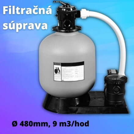 Bazénový filtračný set, filtračná technológia, filter a čerpadlo, 9m3/hod