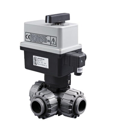 PVC guľový elektrický trojcestný ventil 50 mm nový FIP-L