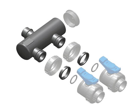 Rozdeľovač - 63mm pripojenie lepením, 2x priame pripojenie ventilu 50mm