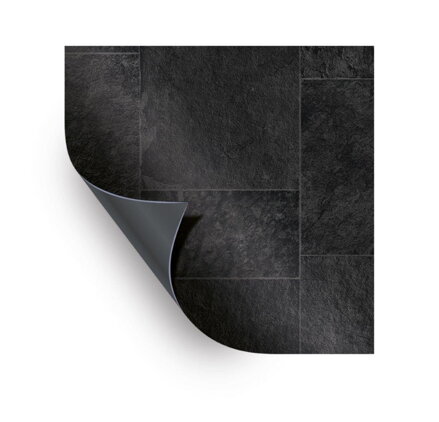AVfol Relief - 3D čierne mramorové dlaždice; šírka 1,65 m, 1,6 mm, 20 m rolka