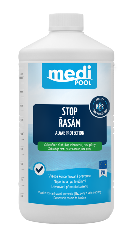 Bazénová chémia - Ochrana proti riasam MediPOOL - stop riasam, nepenivý 1,0 l