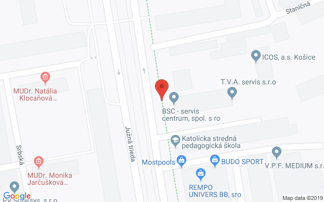 Google map: MOSTPOOLS, Južná trieda 48, Košice